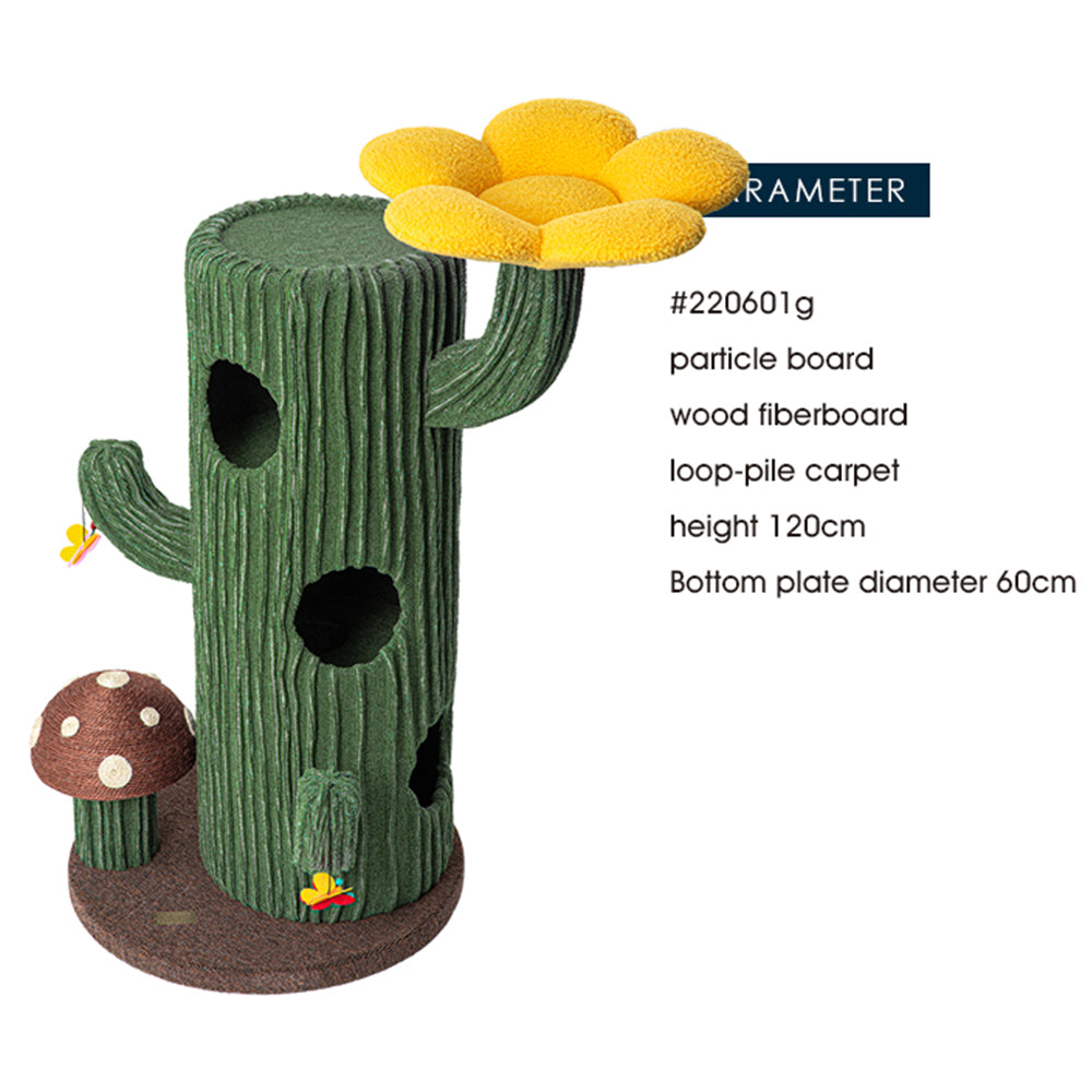 Cat Furniture: HONEYPOTCAT Solo Cactus Bloom Cat Tree - Green 120.5cm