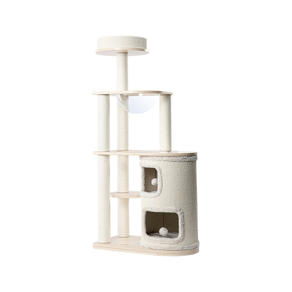 Cat Furniture: HONEYPOTCAT Fun Oasis Wood Cat Tree & Activity Barrel - 135cm