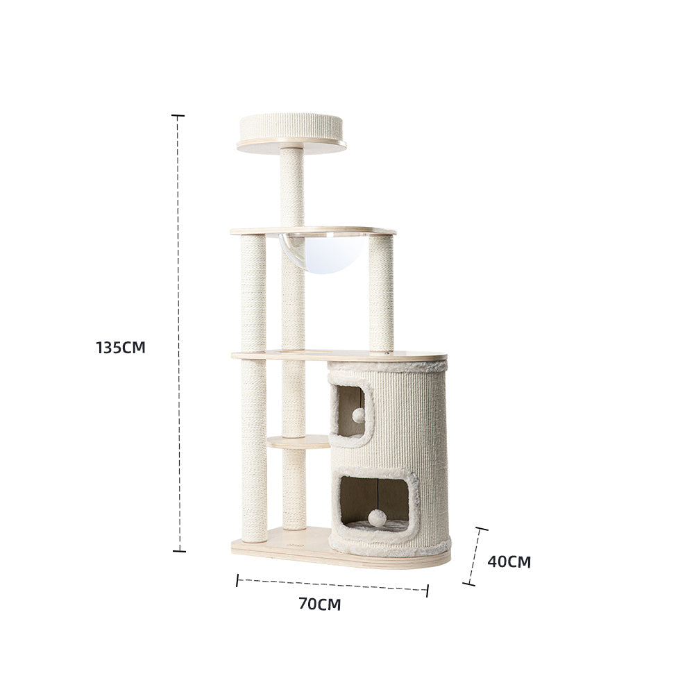 Cat Furniture: HONEYPOTCAT Fun Oasis Wood Cat Tree & Activity Barrel - 135cm