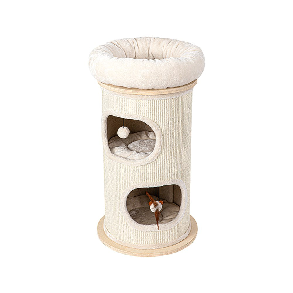 Cat Furniture: HONEYPOTCAT Cosy Sisal Barrel With Plush Top - Compact 89cm