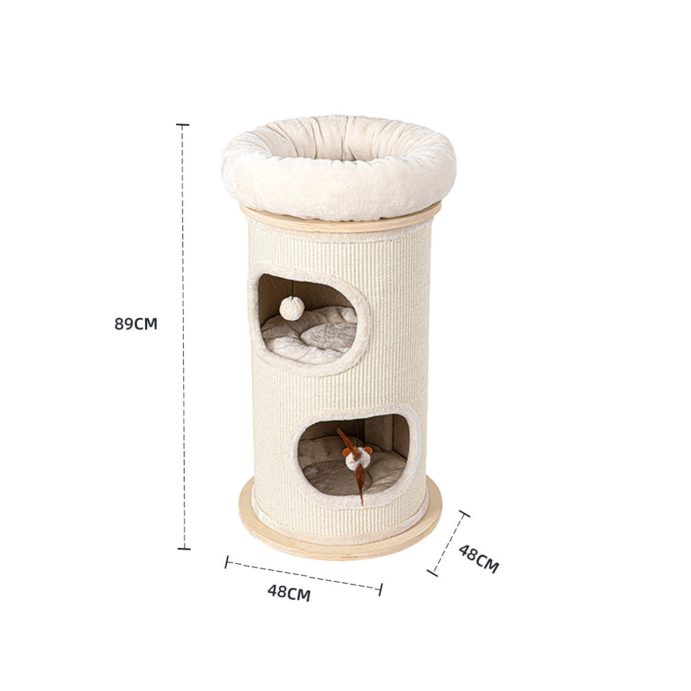 Cat Furniture: HONEYPOTCAT Cosy Sisal Barrel With Plush Top - Compact 89cm