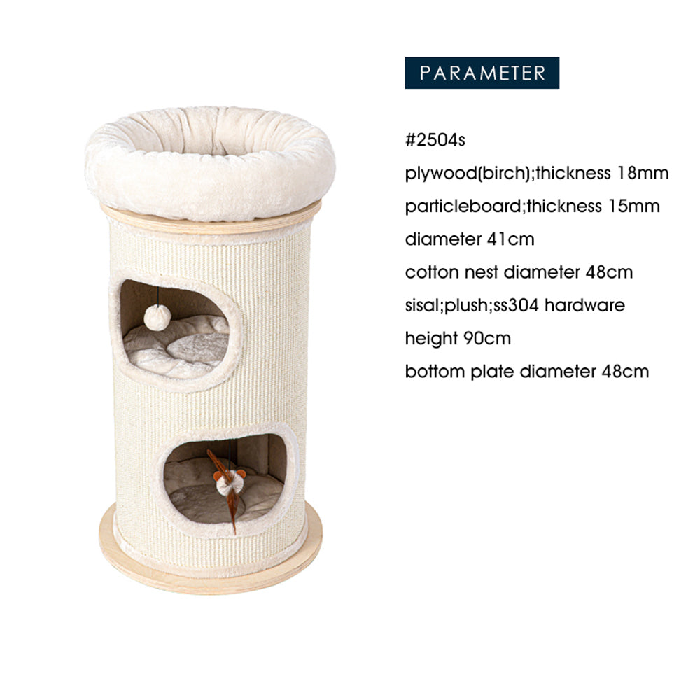 Cat Furniture: HONEYPOTCAT Cosy Sisal Barrel With Plush Top - Compact 89cm