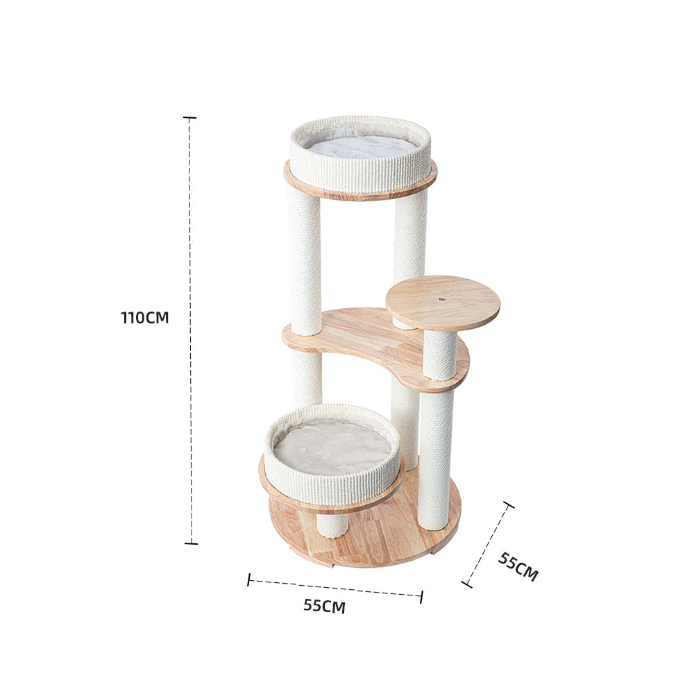 Cat Furniture: HONEYPOTCAT MZ Simple Joy Wood Cat Tower - Double Delight 110cm