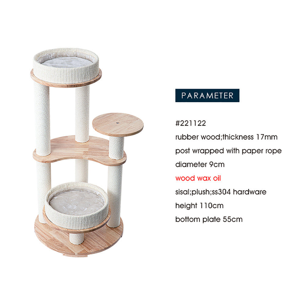 Cat Furniture: HONEYPOTCAT MZ Simple Joy Wood Cat Tower - Double Delight 110cm