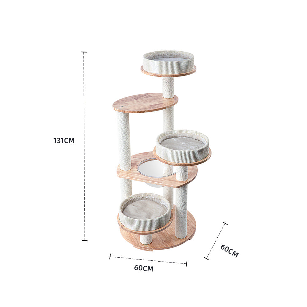 Cat Furniture: HONEYPOTCAT MZ Simple Joy Wood Cat Tower - Triple Charm 131cm