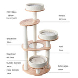 Cat Furniture: HONEYPOTCAT MZ Simple Joy Wood Cat Tower - Triple Charm 131cm