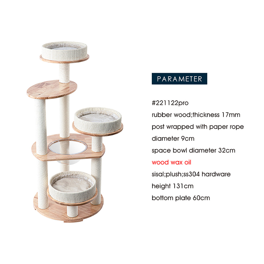 Cat Furniture: HONEYPOTCAT MZ Simple Joy Wood Cat Tower - Triple Charm 131cm