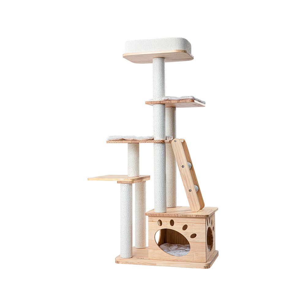 Cat Furniture: HONEYPOTCAT Elegant Wood Retreat - 146cm