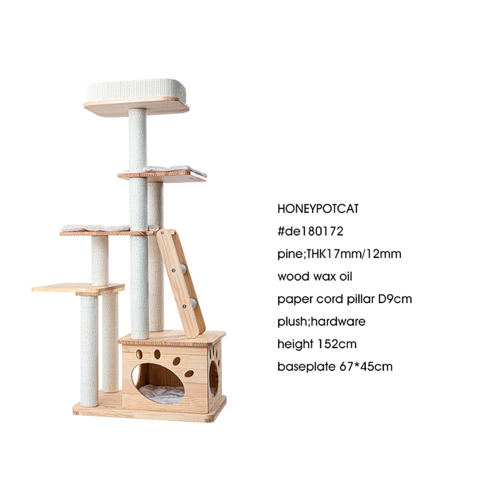 Cat Furniture: HONEYPOTCAT Elegant Wood Retreat - 146cm