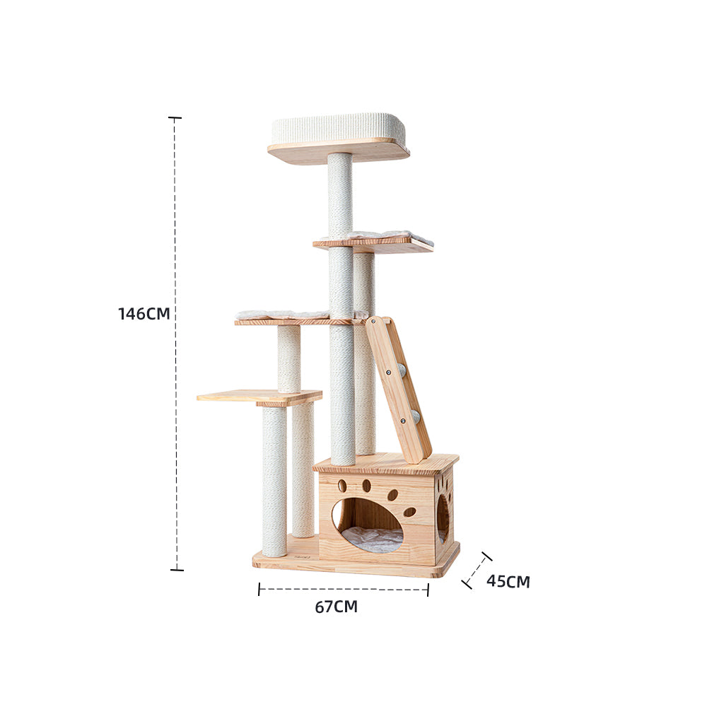 Cat Furniture: HONEYPOTCAT Elegant Wood Retreat - 146cm