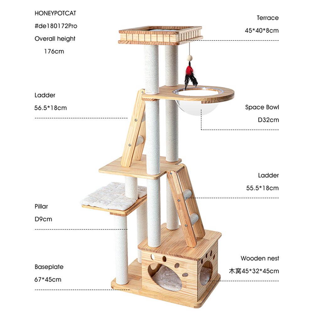 Cat Furniture: HONEYPOTCAT Majestic Wood Retreat - 176cm