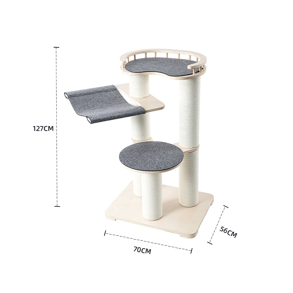 Cat Furniture: HONEYPOTCAT Leisure Loft With Hammock & Scratch Post - Gray Felt - 127cm