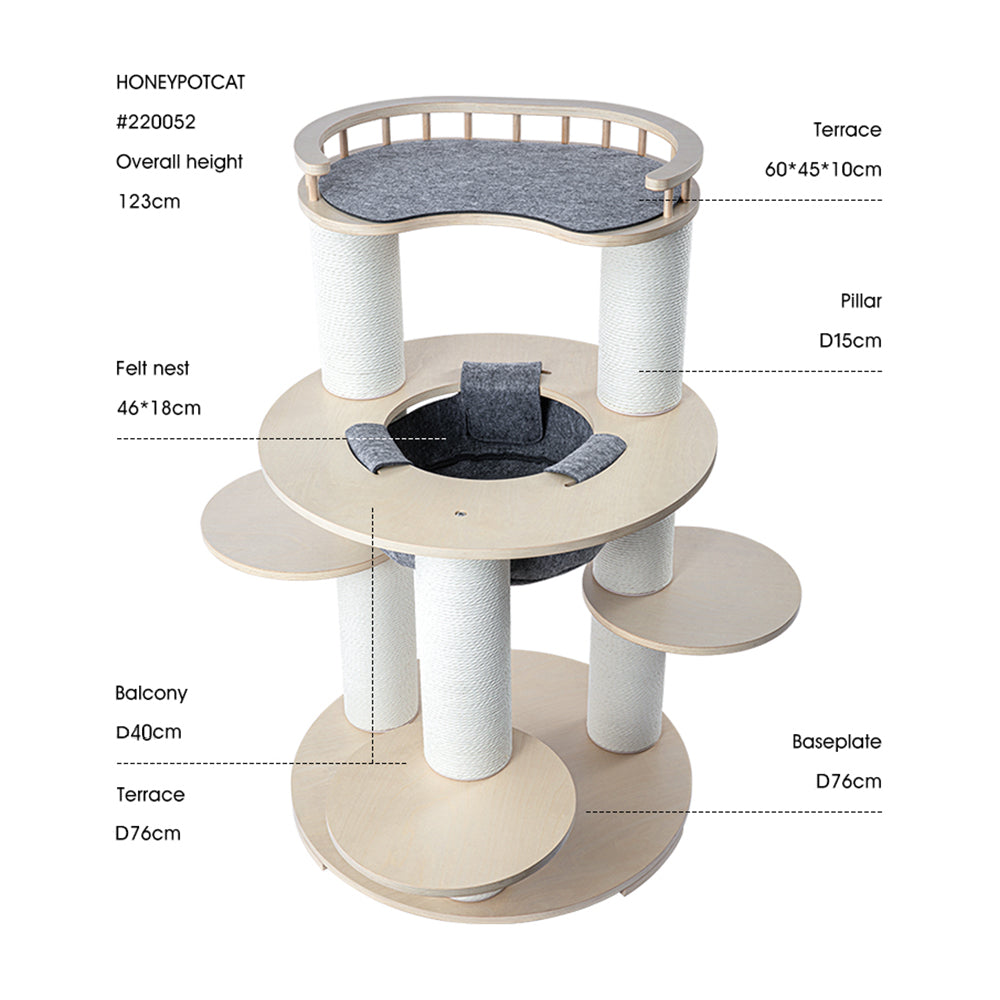 Cat Furniture: HONEYPOTCAT Harmony Wood Cat Tower - 123cm