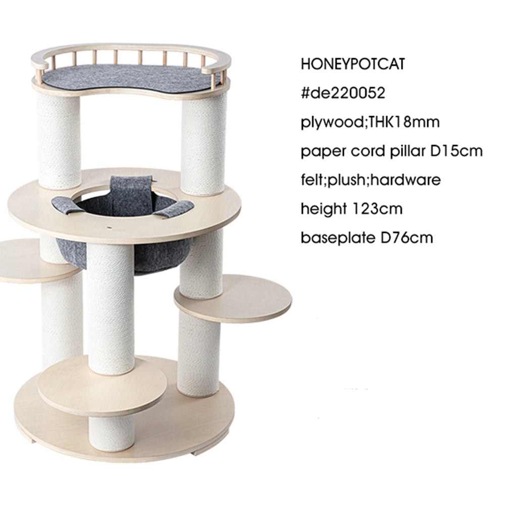 Cat Furniture: HONEYPOTCAT Harmony Wood Cat Tower - 123cm