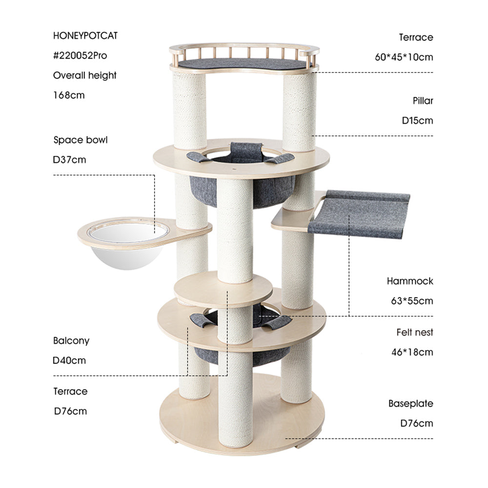 Cat Furniture: HONEYPOTCAT Harmony Wood Cat Tower - 168cm