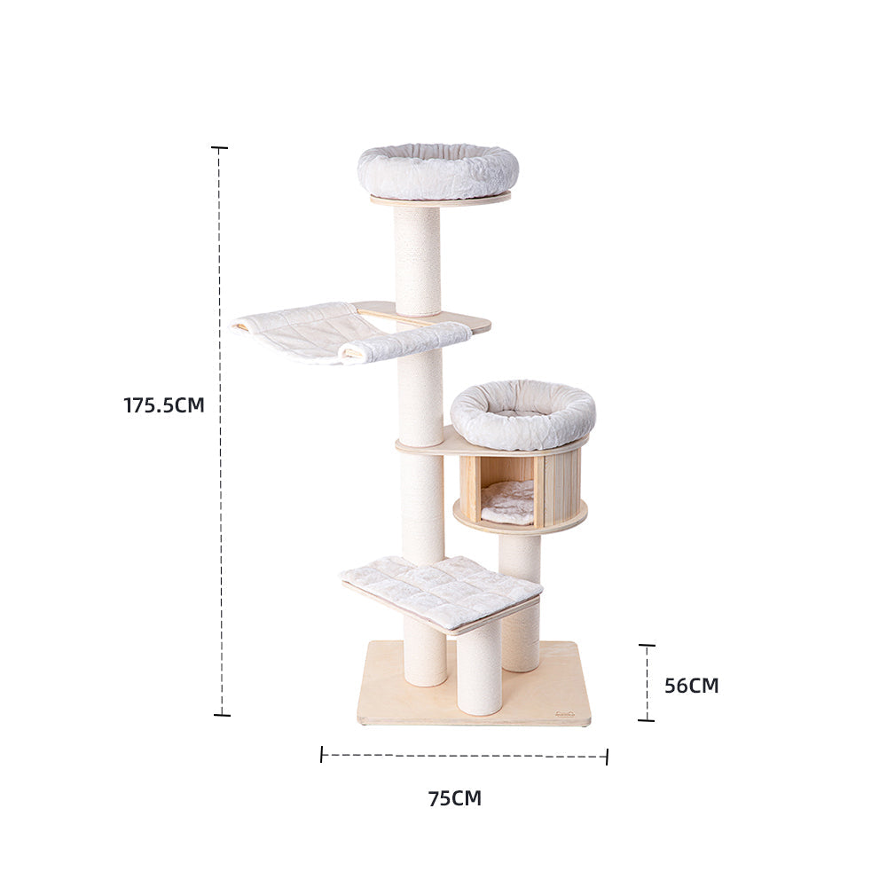 Cat Furniture: HONEYPOTCAT Signature Solid Wood Cat Tower - 175.5cm