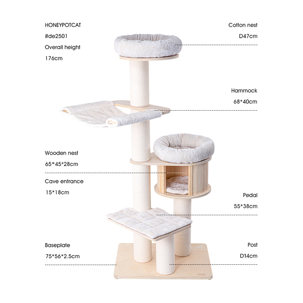 Cat Furniture: HONEYPOTCAT Signature Solid Wood Cat Tower - 175.5cm