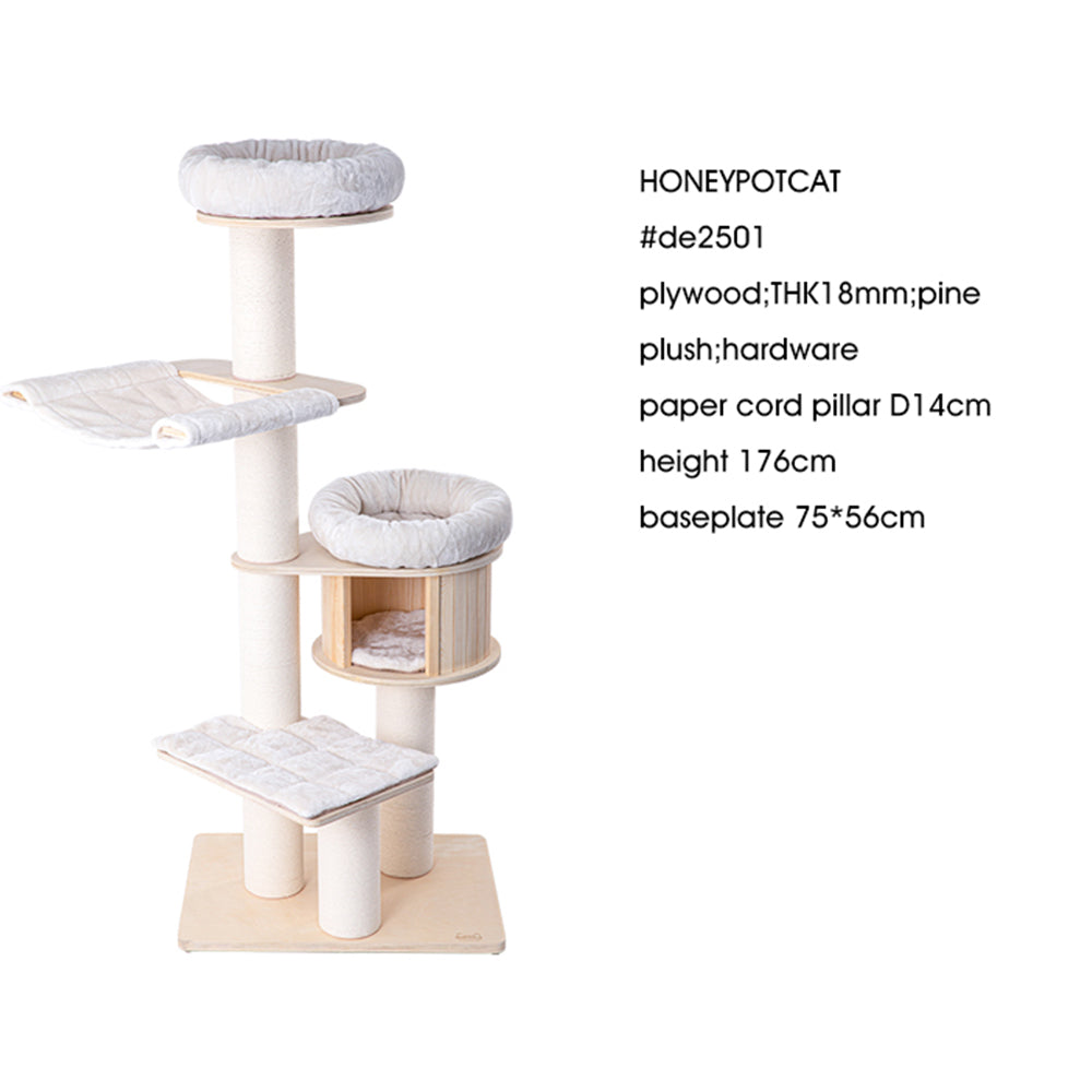 Cat Furniture: HONEYPOTCAT Signature Solid Wood Cat Tower - 175.5cm