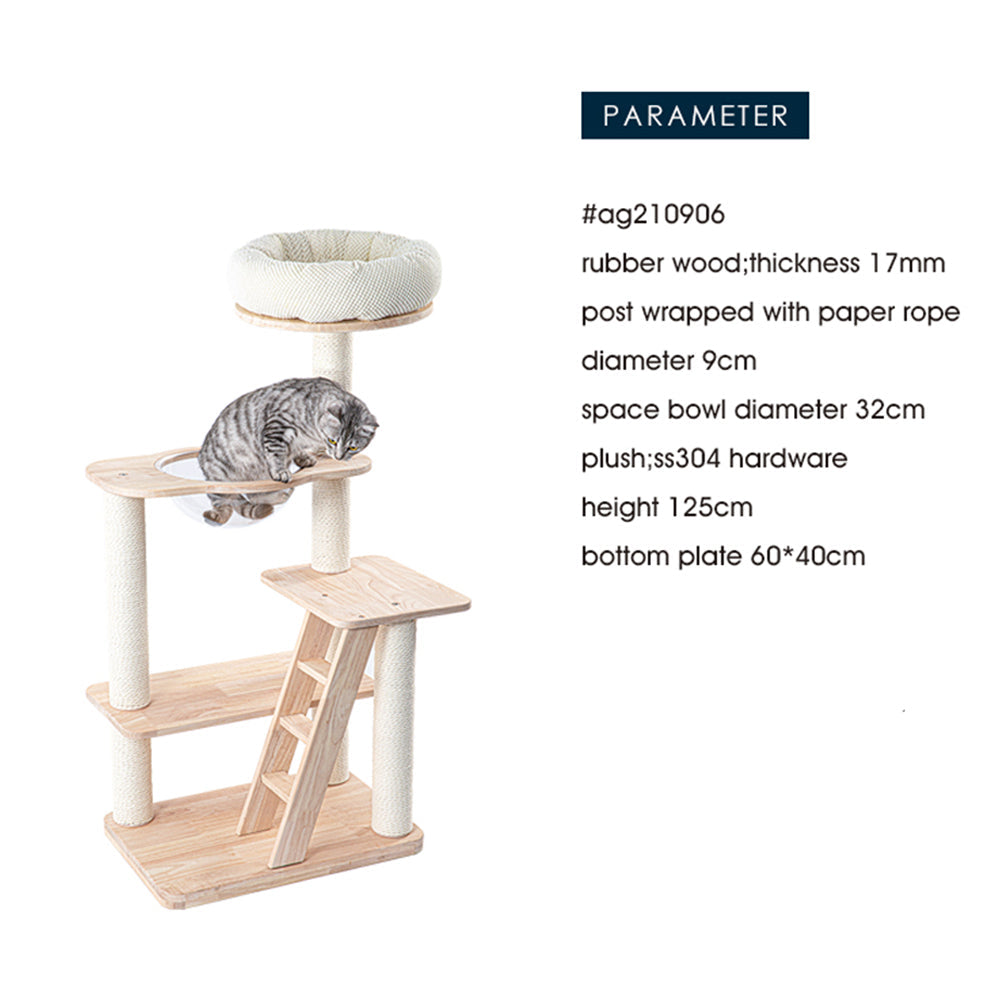 Cat Furniture: HONEYPOTCAT Serenity Plush Top Cat Tower - Wood Varnish 125cm
