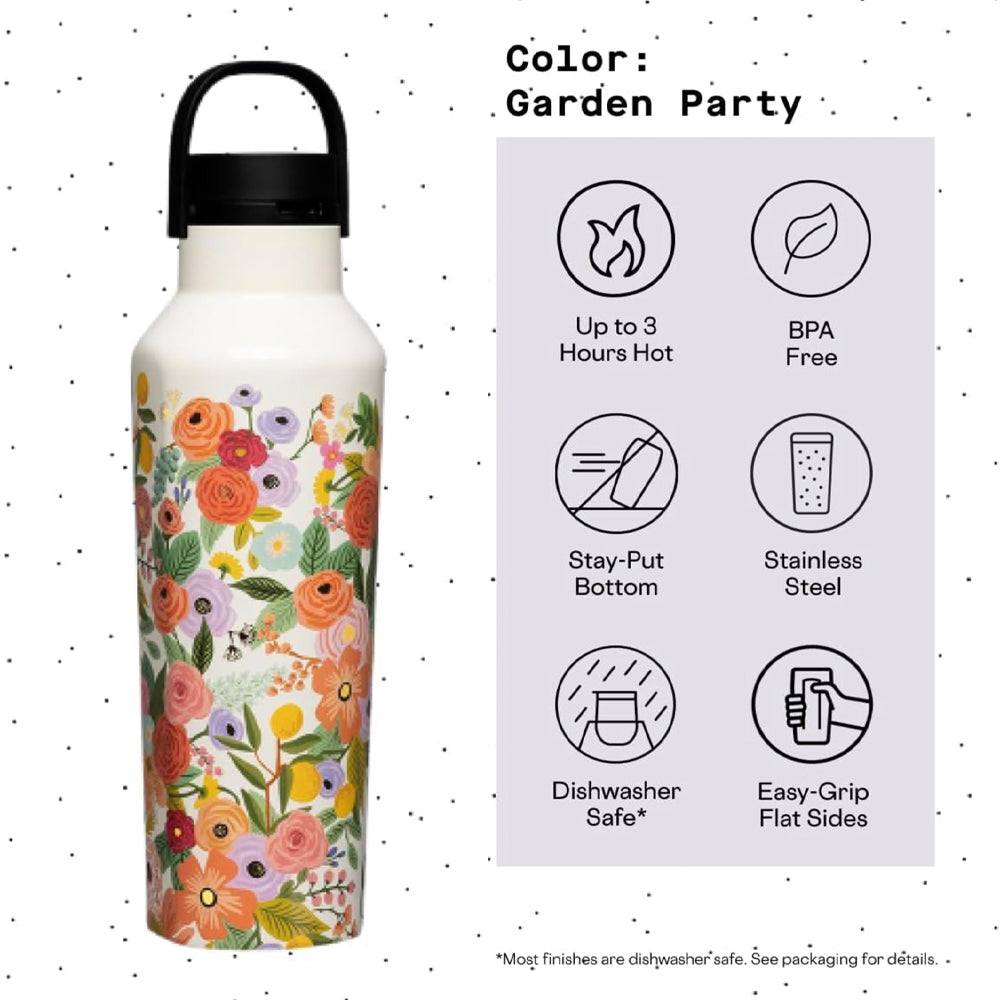Wellness Accessories: Corkcicle Sport Canteen - 600ml Rifle Paper - Garden Party Cream