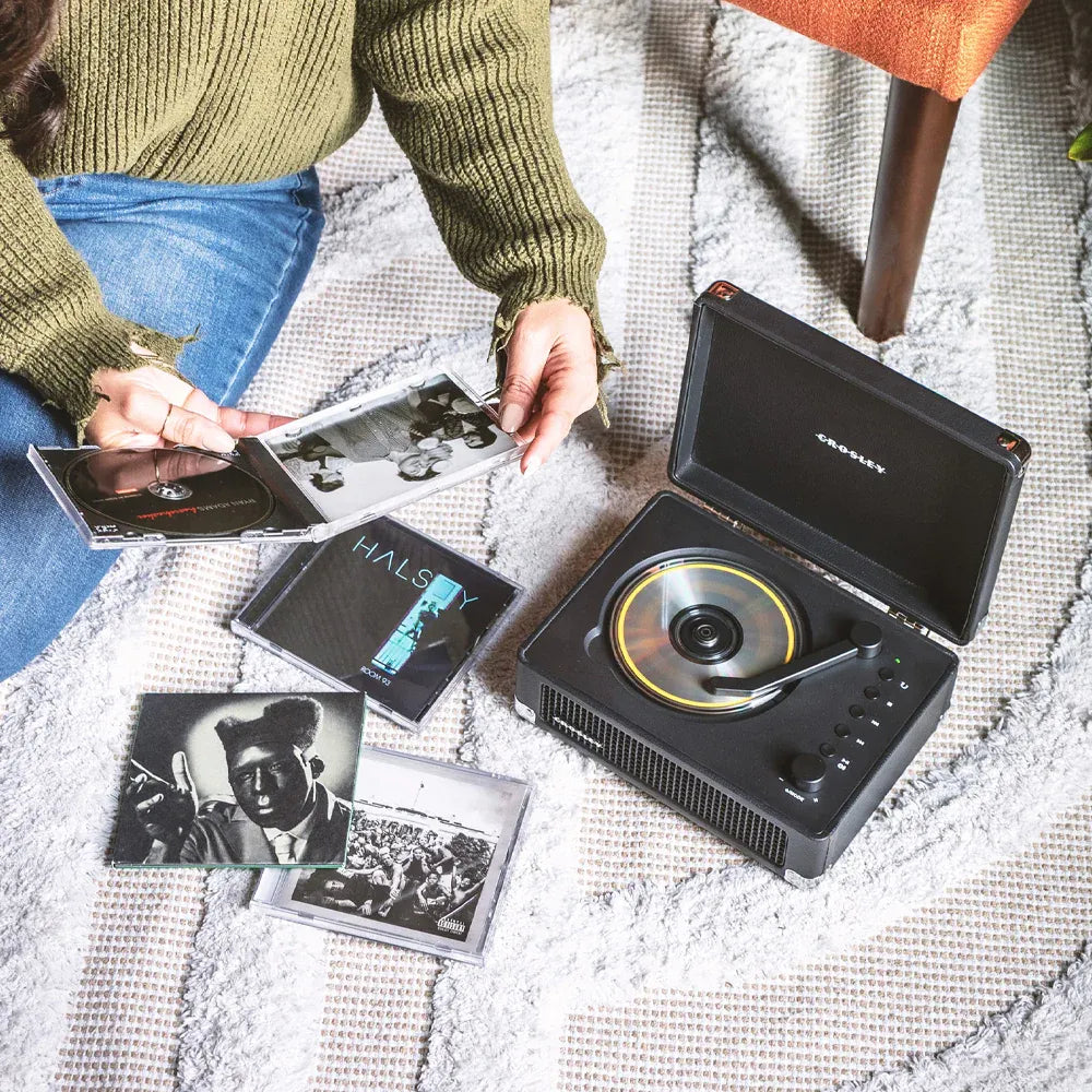 Crosley Cruiser Portable Retro CD Player with Stereo Bluetooth Speakers, FM Radio - Black