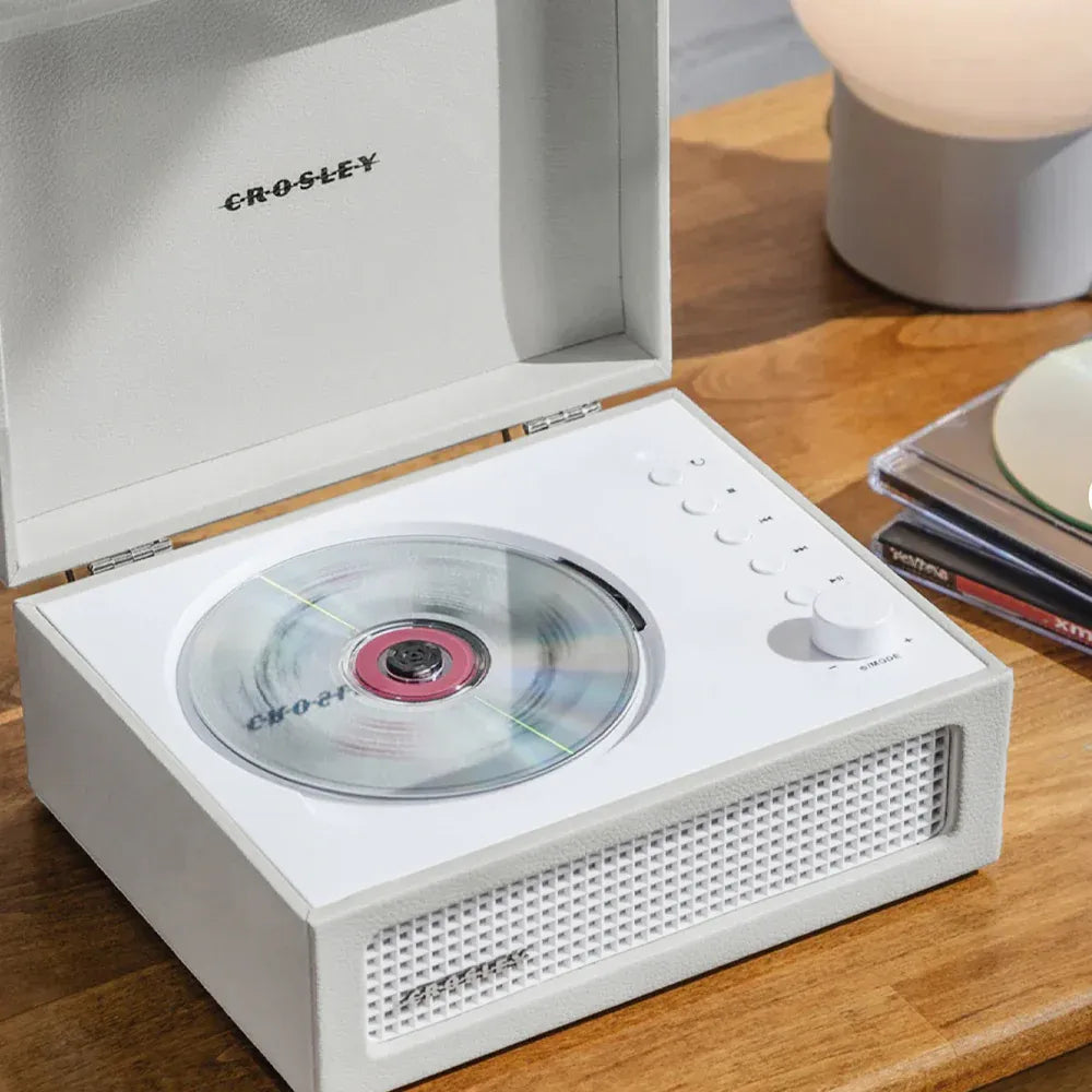 Crosley Cruiser Portable Retro CD Player with Stereo Bluetooth Speakers, FM Radio - White Sands