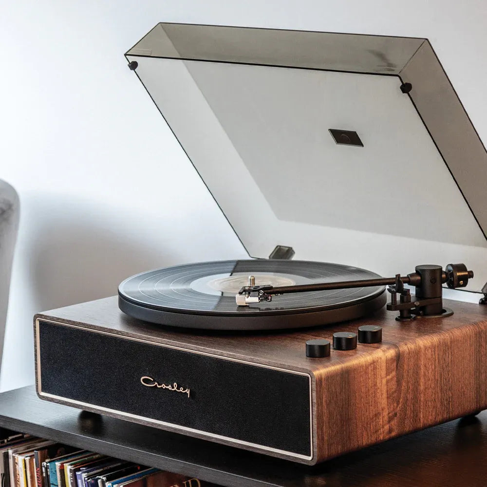 Crosley Stave 2-Speed Bluetooth Record Player Turntable with Built-in Speakers, Walnut