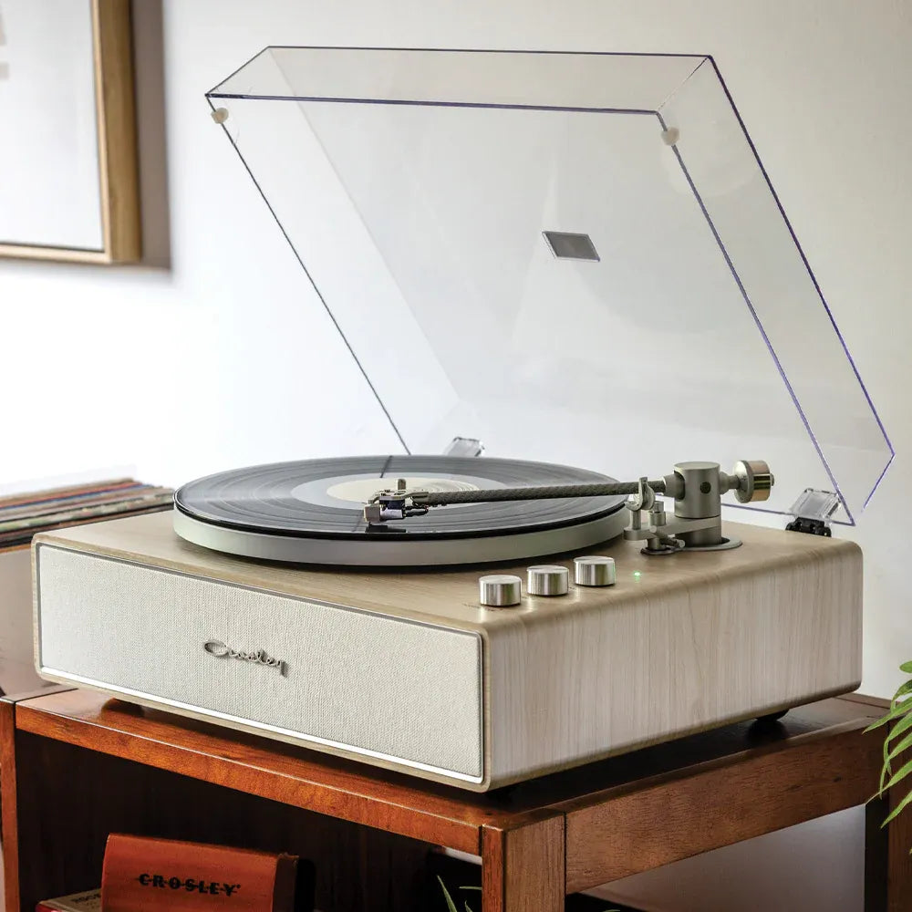 Crosley Stave 2-Speed Bluetooth Record Player Turntable with Built-in Speakers  + Crosley Asheville Stand Bundle - Natural