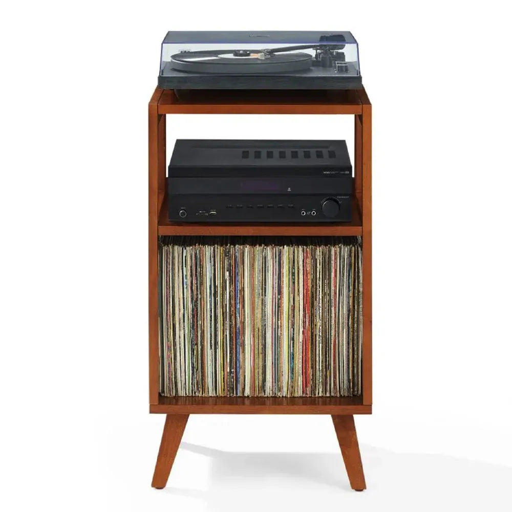 Crosley Stave 2-Speed Bluetooth Record Player Turntable with Built-in Speakers  + Crosley Asheville Stand Bundle - Walnut