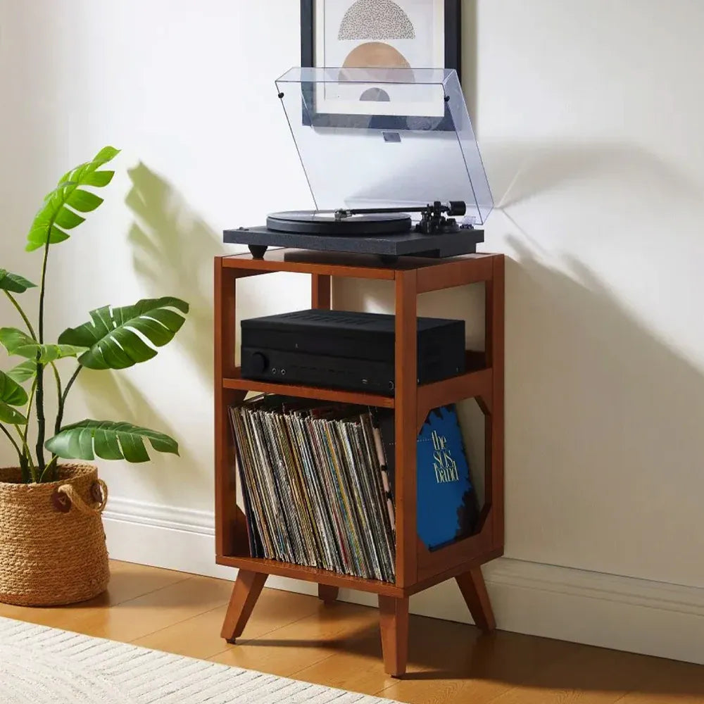 Crosley Stave 2-Speed Bluetooth Record Player Turntable with Built-in Speakers  + Crosley Asheville Stand Bundle - Walnut