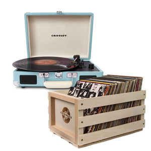 Crosley Cruiser Bluetooth Portable Turntable - Turquoise + Bundled Crosley Record Storage Crate