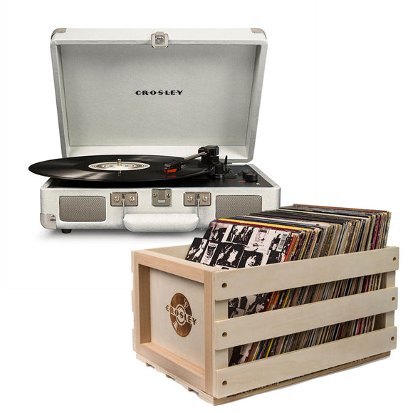 Crosley Cruiser Bluetooth Portable Turntable - White Sands + Bundled Crosley Record Storage Crate