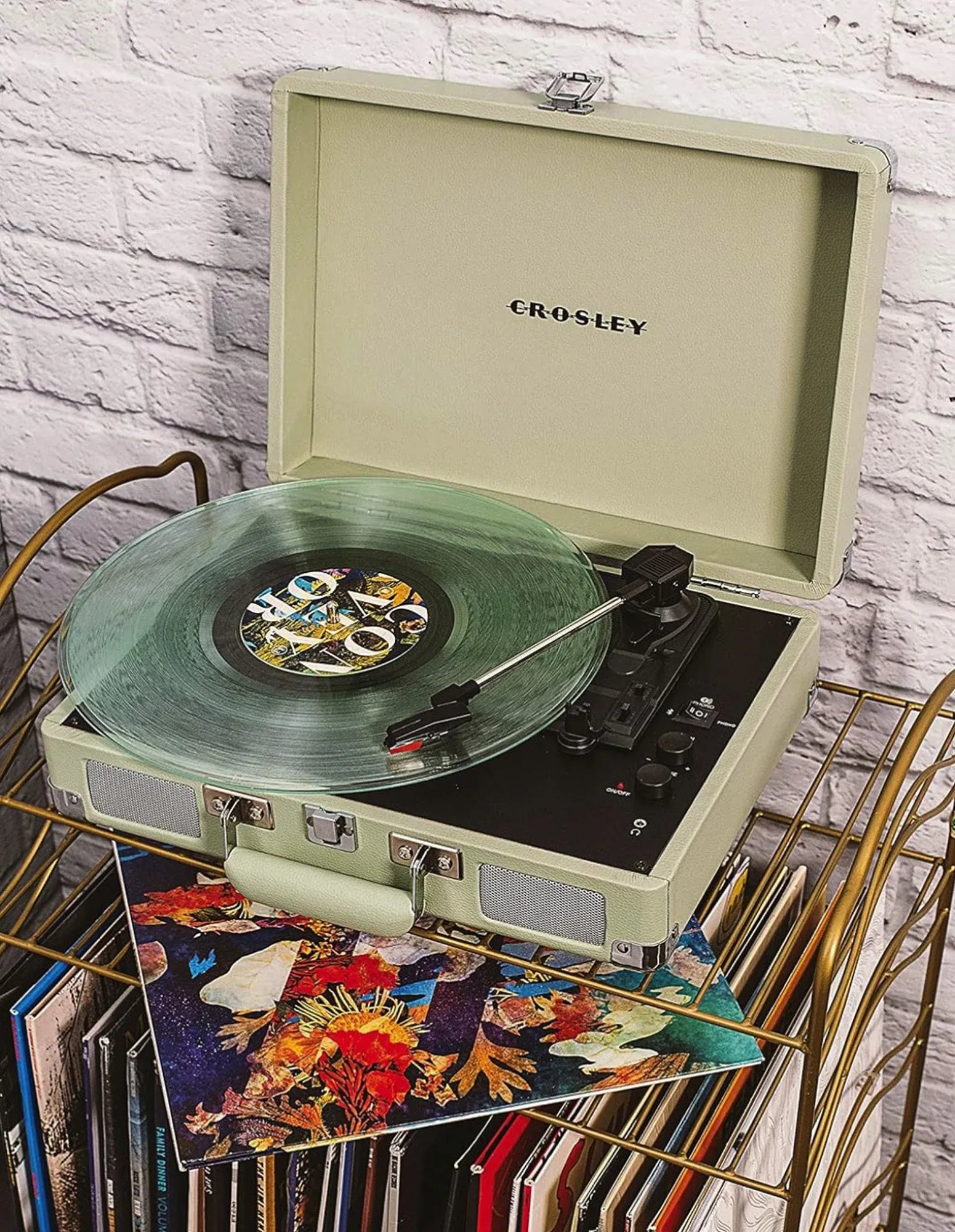 Crosley Cruiser Bluetooth Portable Turntable - Mint + Gadhouse Vinyl Rack Bundle - Black
