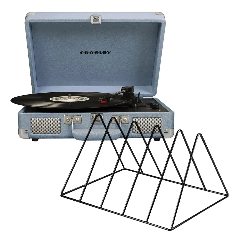 Crosley Cruiser Bluetooth Portable Turntable - Turquoise + Gadhouse Vinyl Rack Bundle - Black