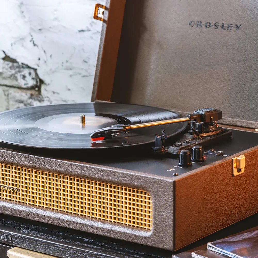 Crosley Voyager Bluetooth Portable Turntable + Crosley Asheville Stand Bundle - Cocoa