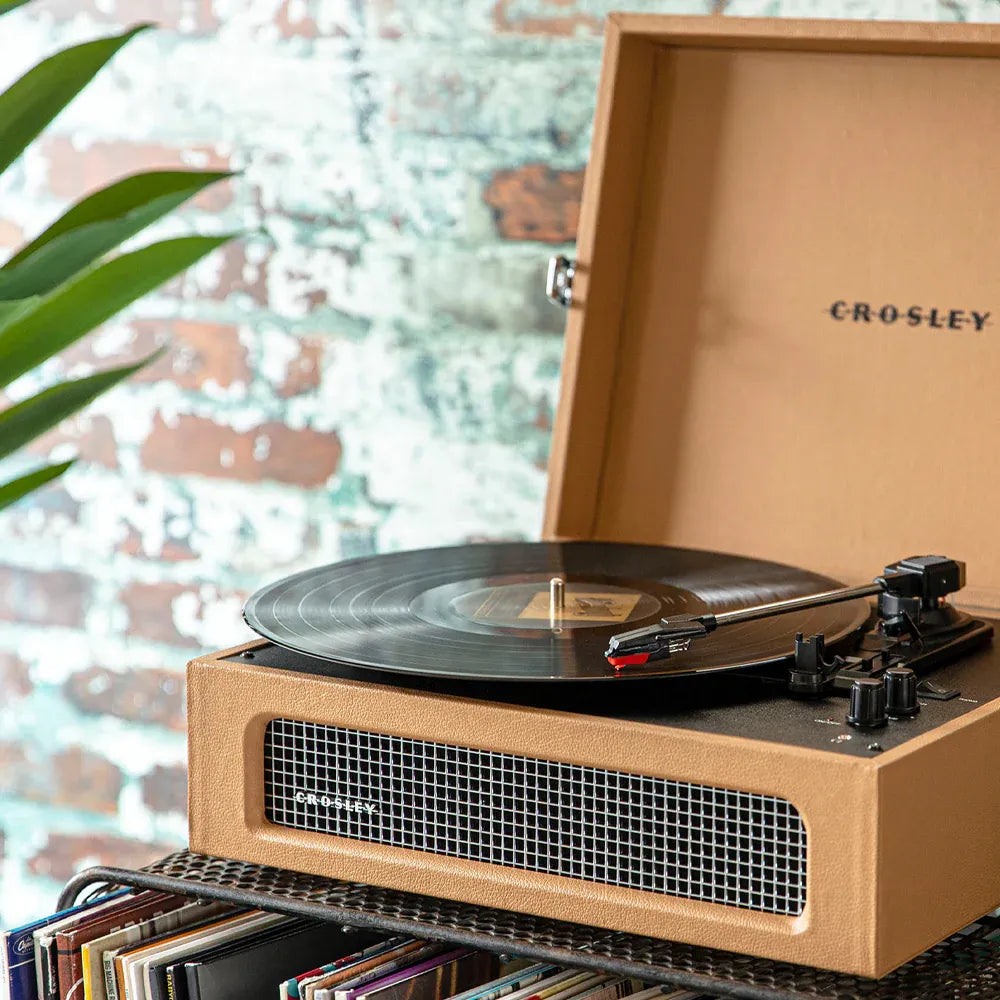 Crosley Voyager Bluetooth Portable Turntable + Crosley Asheville Stand Bundle- Tan