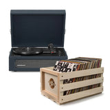 Crosley Voyager Bluetooth Portable Turntable + Bundled Record Storage Crate - Navy