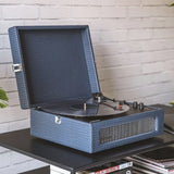 Crosley Voyager Bluetooth Portable Turntable + Bundled Record Storage Crate - Navy