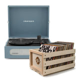 Crosley Voyager Bluetooth Portable Turntable + Bundled Record Storage Crate - Washed Blue