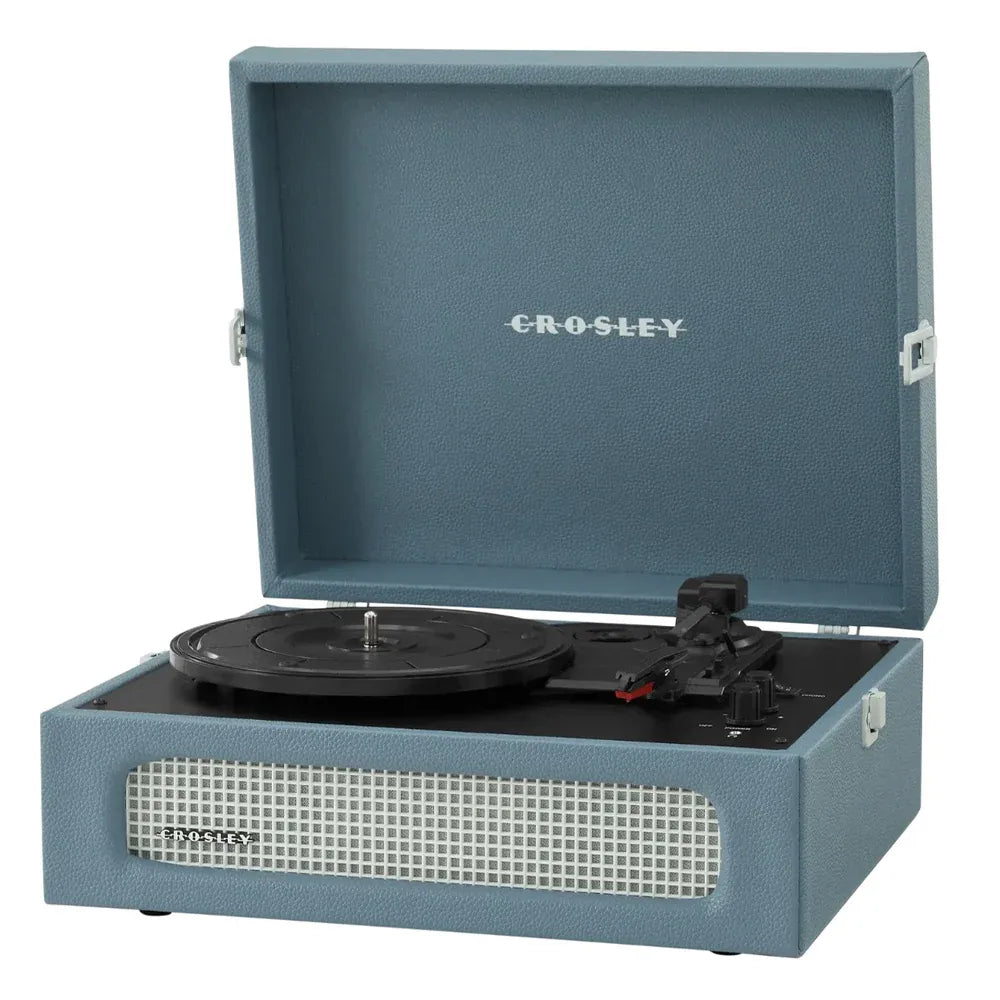 Crosley Voyager Bluetooth Portable Turntable + Bundled Record Storage Crate - Washed Blue