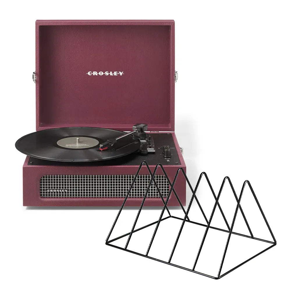 Crosley Voyager Bluetooth Portable Turntable + Gadhouse Vinyl Rack Bundle - Burgundy
