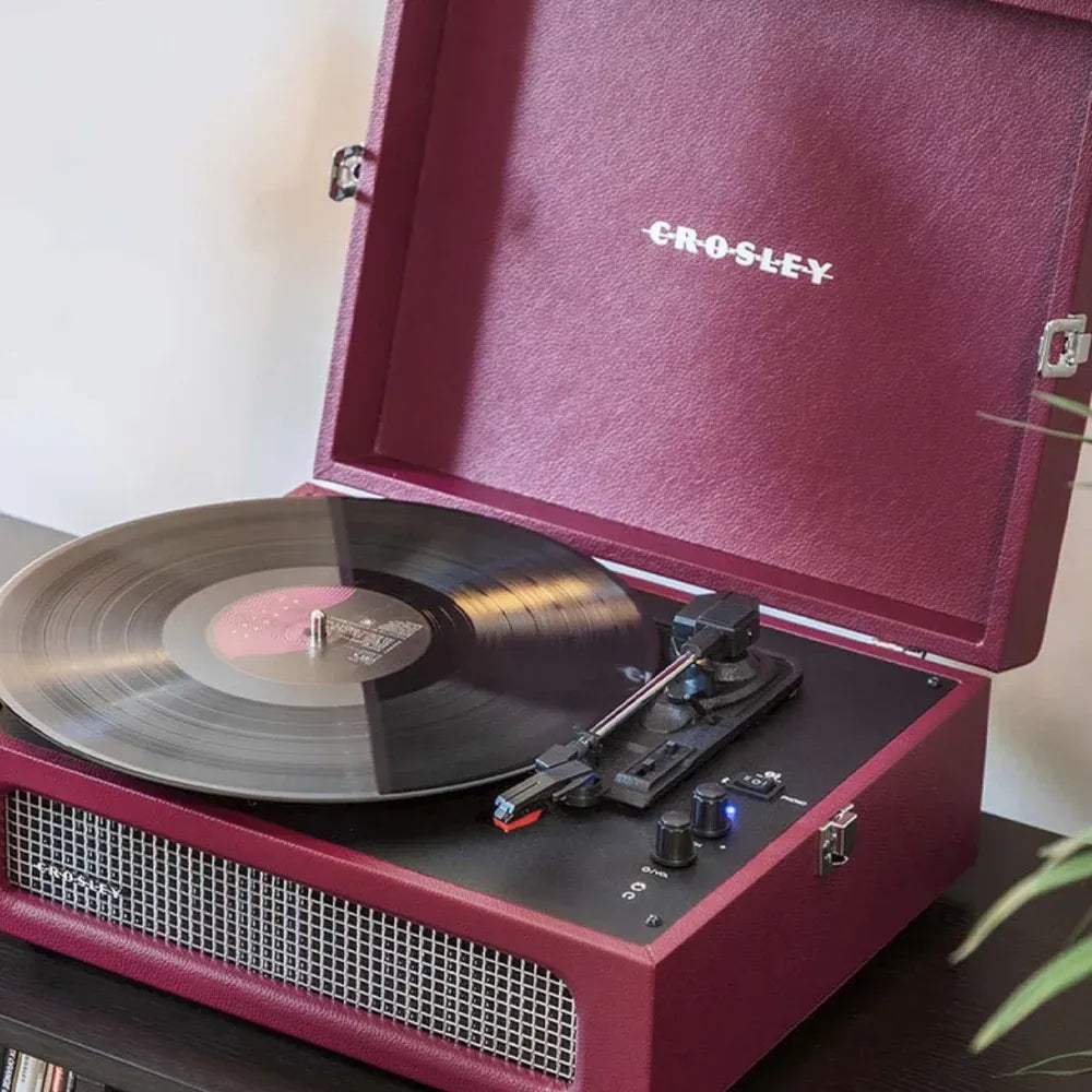 Crosley Voyager Bluetooth Portable Turntable + Gadhouse Vinyl Rack Bundle - Burgundy