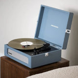 Crosley Voyager Bluetooth Portable Turntable + Gadhouse Vinyl Rack Bundle - Washed Blue