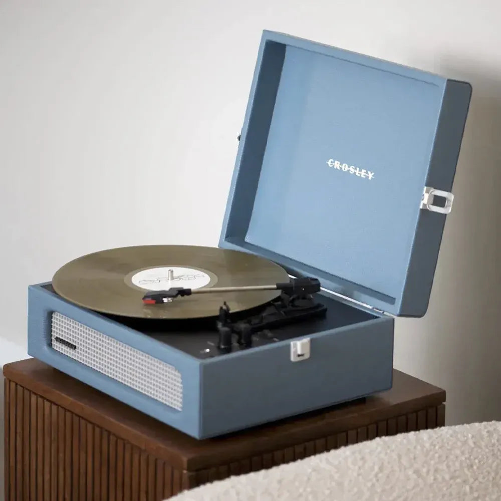 Crosley Voyager Bluetooth Portable Turntable + Entertainment Stand Bundle  - Washed Blue