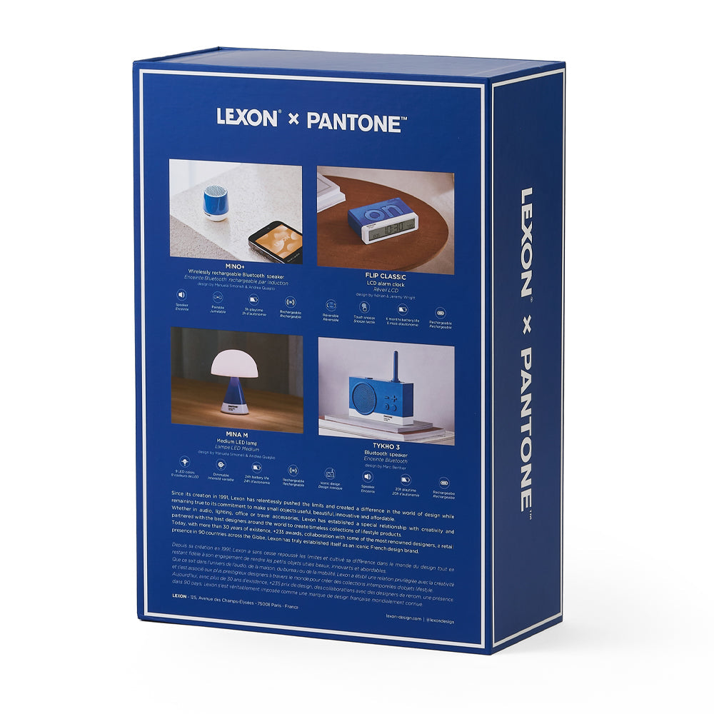 Table Lamps: Lexon GIFT Set PANTONE - Includes Mino+ Mini Speaker, Flip Classic Clock, Mina M Lamp, Thykho 3  Speaker - Classic Blue