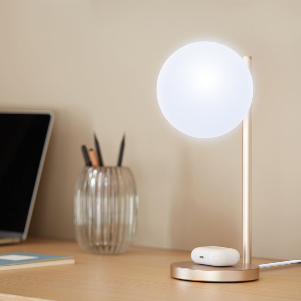 Table Lamps: Lexon Bubble Desk Lamp With Built-In Wireless Charger - Gold