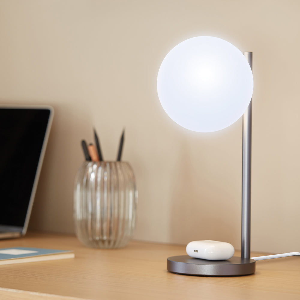 Table Lamps: Lexon Bubble Desk Lamp With Built-In Wireless Charger - Gunmetal