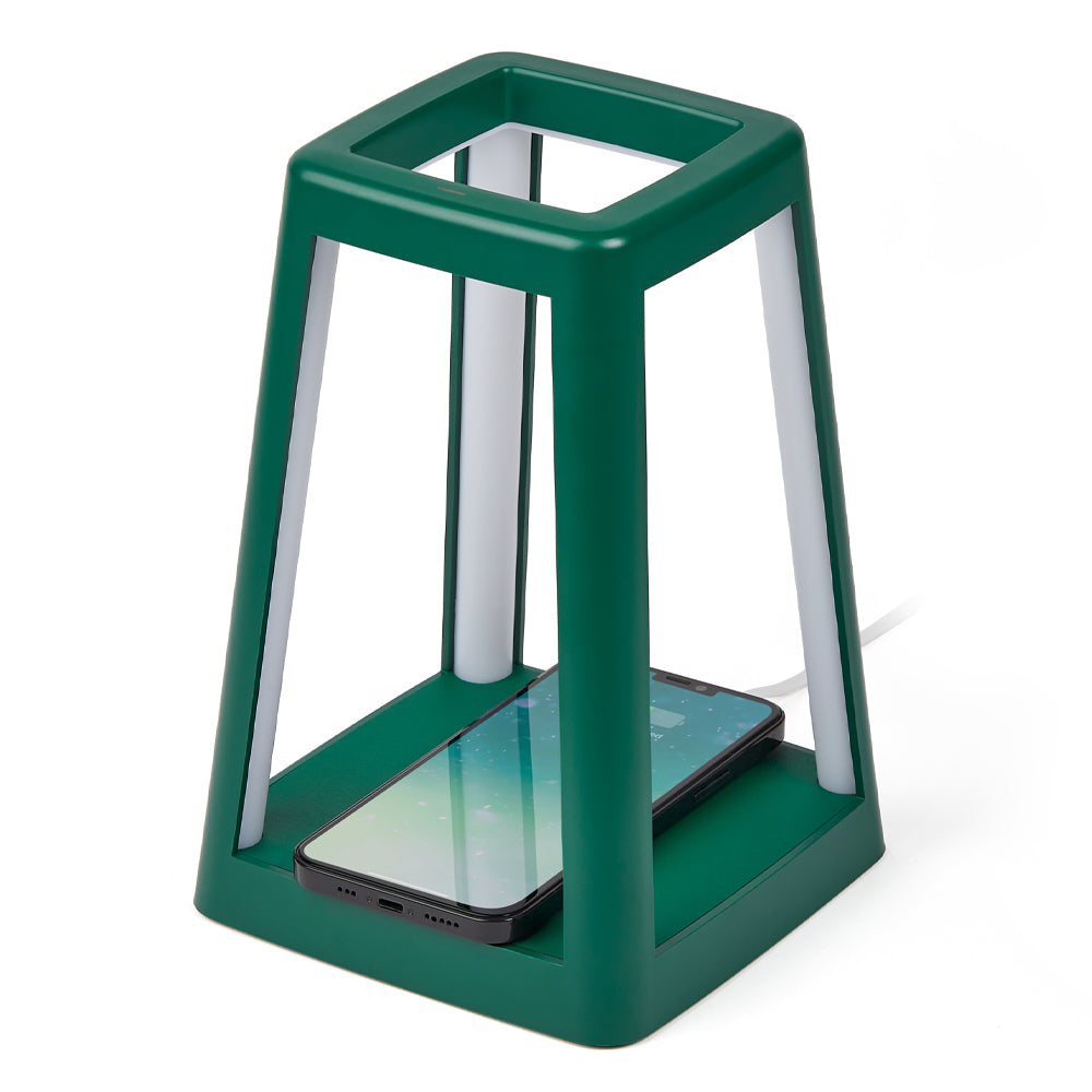 Table Lamps: Lexon Lantern Portable Lamp With Built-In Wireless Charger - Green
