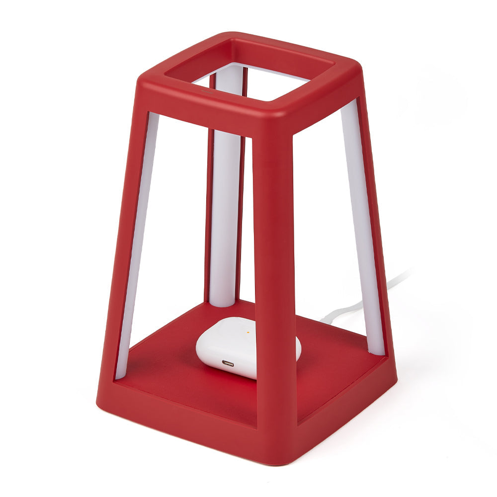 Table Lamps: Lexon Lantern Portable Lamp With Built-In Wireless Charger - Red