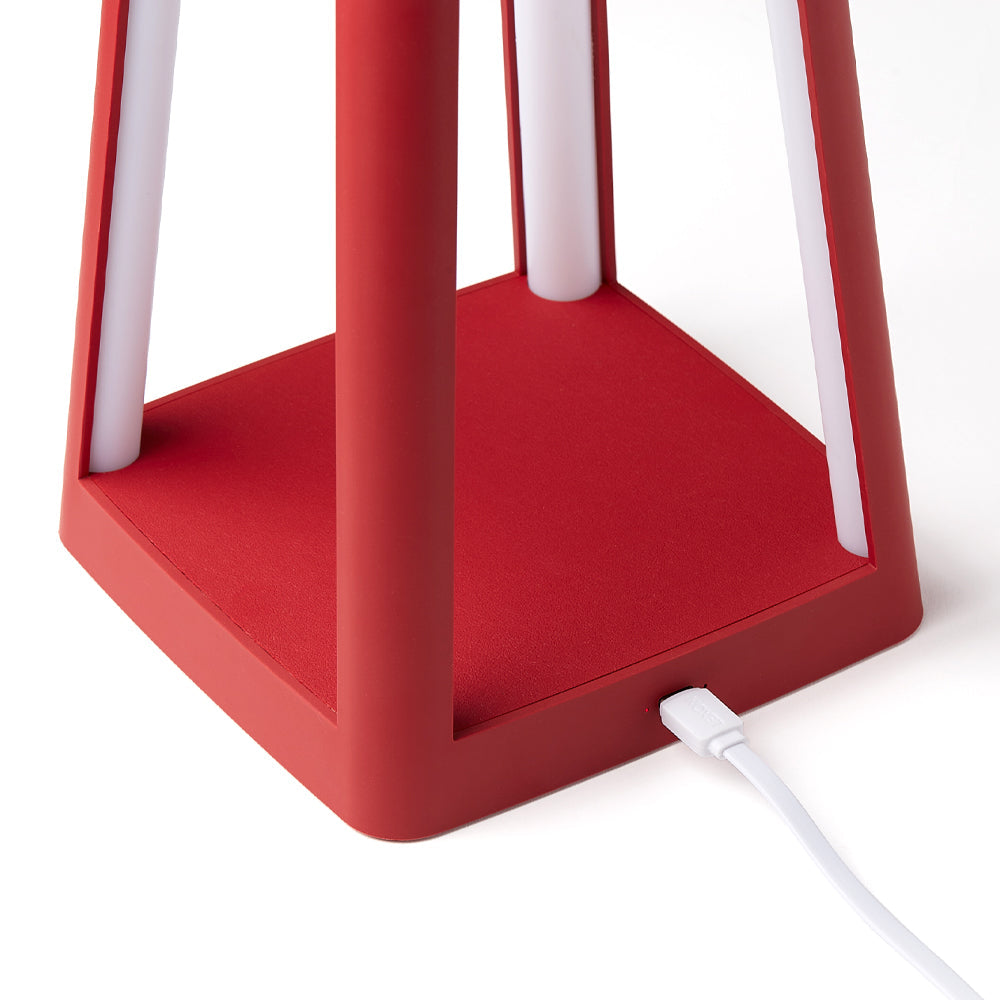Table Lamps: Lexon Lantern Portable Lamp With Built-In Wireless Charger - Red